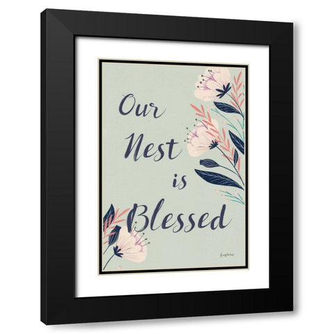 Modern Floral II Mint Black Modern Wood Framed Art Print with Double Matting by Thorns, Becky