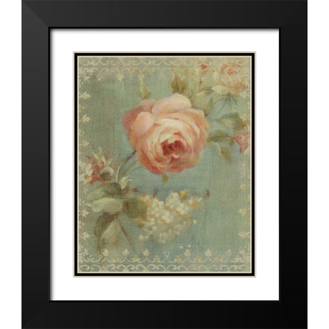 Rose on Sage Black Modern Wood Framed Art Print with Double Matting by Nai, Danhui