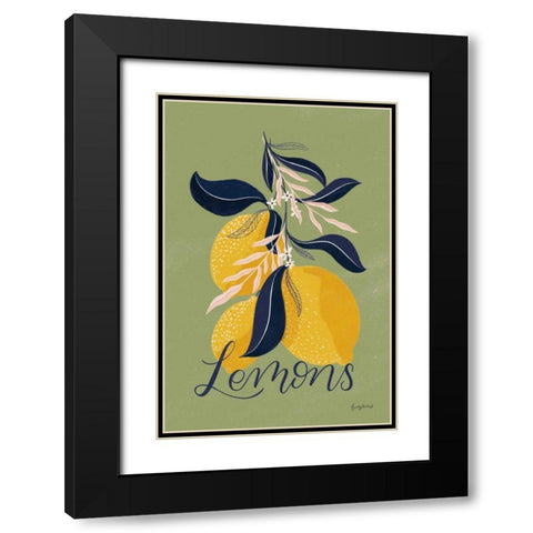Lemons I Green Black Modern Wood Framed Art Print with Double Matting by Thorns, Becky