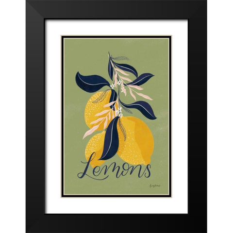 Lemons I Green Black Modern Wood Framed Art Print with Double Matting by Thorns, Becky