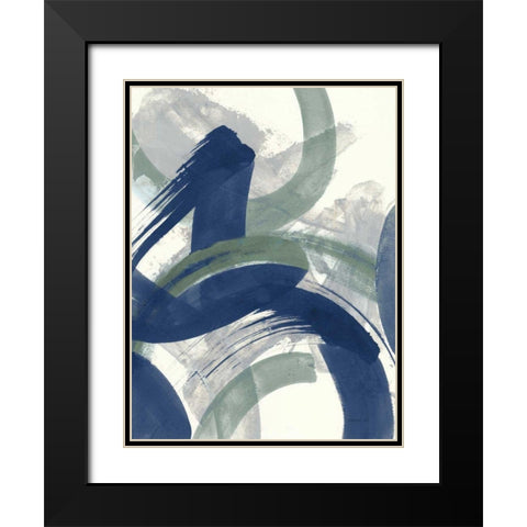 Navy Brushy Abstract II Black Modern Wood Framed Art Print with Double Matting by Nai, Danhui
