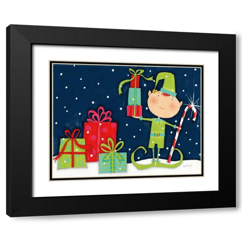 Bright Christmas Candy Cane Elf Blue Black Modern Wood Framed Art Print with Double Matting by Tavoletti, Anne