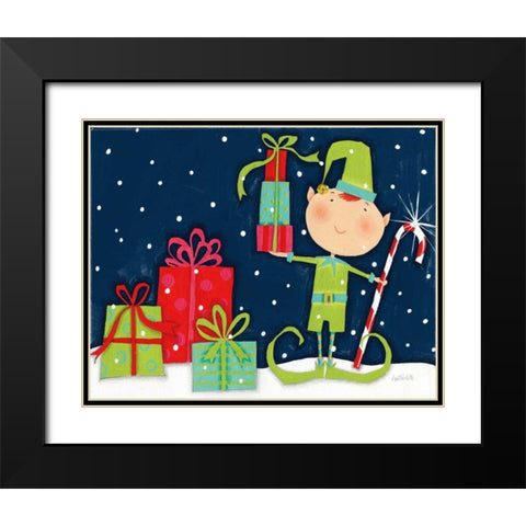 Bright Christmas Candy Cane Elf Blue Black Modern Wood Framed Art Print with Double Matting by Tavoletti, Anne