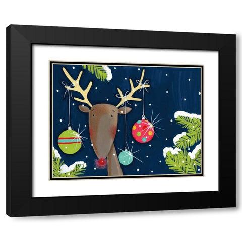 Bright Christmas Deer Blue Black Modern Wood Framed Art Print with Double Matting by Tavoletti, Anne