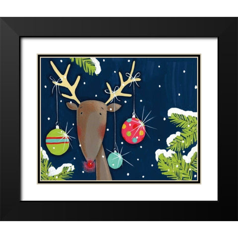 Bright Christmas Deer Blue Black Modern Wood Framed Art Print with Double Matting by Tavoletti, Anne