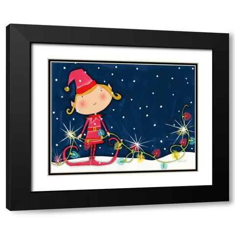 Bright Christmas Lights Elf Blue Black Modern Wood Framed Art Print with Double Matting by Tavoletti, Anne