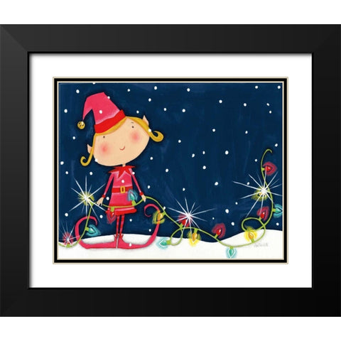 Bright Christmas Lights Elf Blue Black Modern Wood Framed Art Print with Double Matting by Tavoletti, Anne