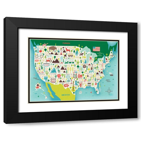 Illustrate USA waves Black Modern Wood Framed Art Print with Double Matting by Mullan, Michael