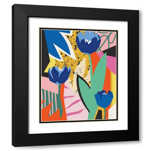 Blue Tulips Black Modern Wood Framed Art Print with Double Matting by Gallagher, Megan