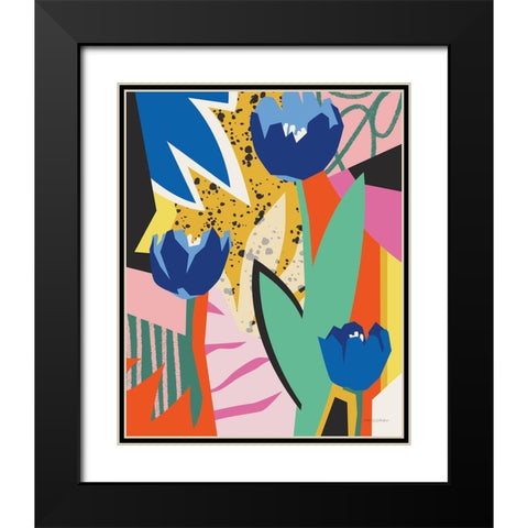 Blue Tulips Black Modern Wood Framed Art Print with Double Matting by Gallagher, Megan