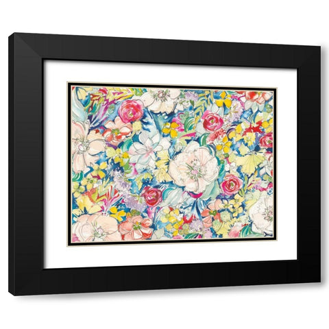 Floral Burst Black Modern Wood Framed Art Print with Double Matting by Rice, Kristy