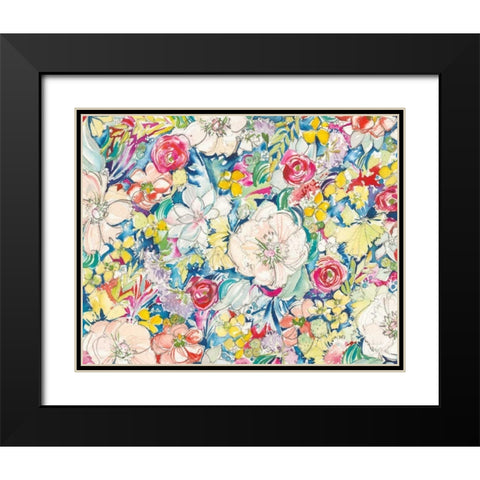 Floral Burst Black Modern Wood Framed Art Print with Double Matting by Rice, Kristy