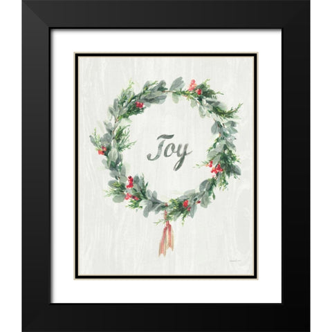 White and Bright Christmas Wreath I Black Modern Wood Framed Art Print with Double Matting by Nai, Danhui