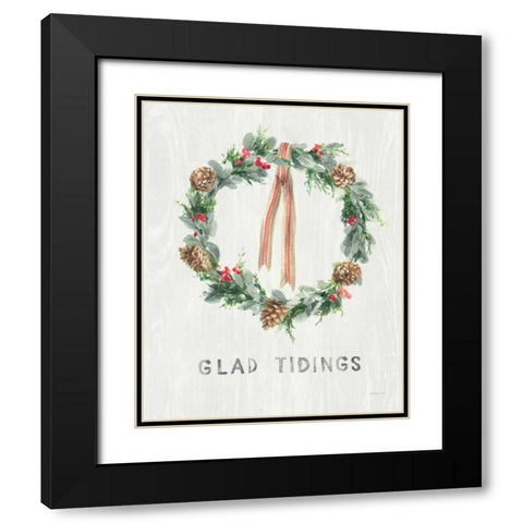 White and Bright Christmas Wreath II Black Modern Wood Framed Art Print with Double Matting by Nai, Danhui