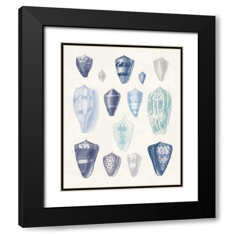 Blue Shell Assortment I Black Modern Wood Framed Art Print with Double Matting by Wild Apple Portfolio