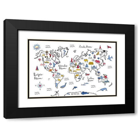 World Map Black Modern Wood Framed Art Print with Double Matting by Zaman, Farida