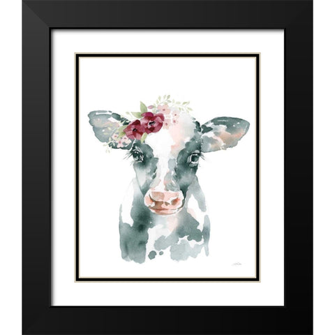 Floral Cow Black Modern Wood Framed Art Print with Double Matting by Pete, Katrina