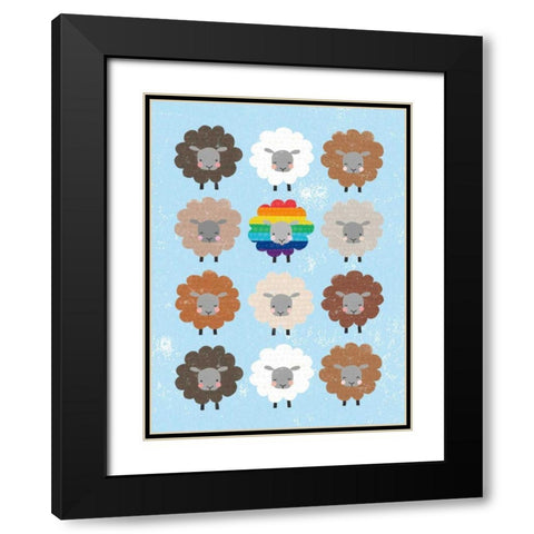 Be Ewe Brown and Rainbow Sheep 5x7 Black Modern Wood Framed Art Print with Double Matting by Hershey, Moira