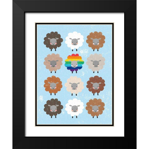 Be Ewe Brown and Rainbow Sheep 5x7 Black Modern Wood Framed Art Print with Double Matting by Hershey, Moira