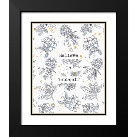 Indigo Blooms Believe Black Modern Wood Framed Art Print with Double Matting by Wild Apple Portfolio