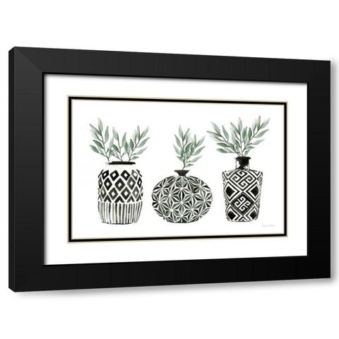 Geometric Vases I Green Black Modern Wood Framed Art Print with Double Matting by Charro, Mercedes Lopez