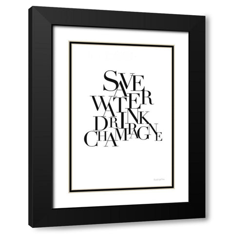 Save Water Drink Champagne Black Modern Wood Framed Art Print with Double Matting by Charro, Mercedes Lopez