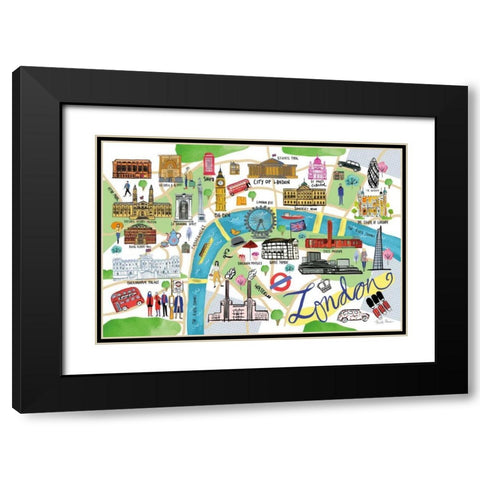 London Map Black Modern Wood Framed Art Print with Double Matting by Zaman, Farida