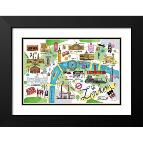 London Map Black Modern Wood Framed Art Print with Double Matting by Zaman, Farida