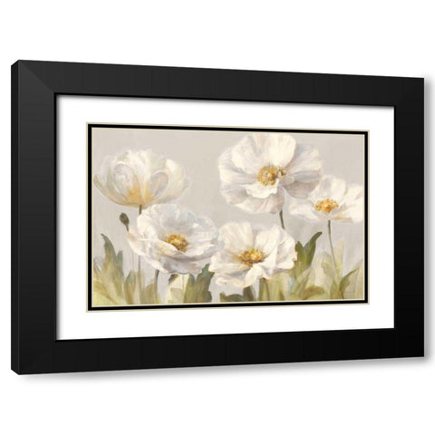 White Anemones Black Modern Wood Framed Art Print with Double Matting by Nai, Danhui