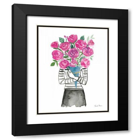 Roses are Pink Black Modern Wood Framed Art Print with Double Matting by Zaman, Farida
