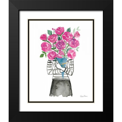 Roses are Pink Black Modern Wood Framed Art Print with Double Matting by Zaman, Farida