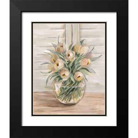 Blush Floral Bouquet Black Modern Wood Framed Art Print with Double Matting by Vassileva, Silvia