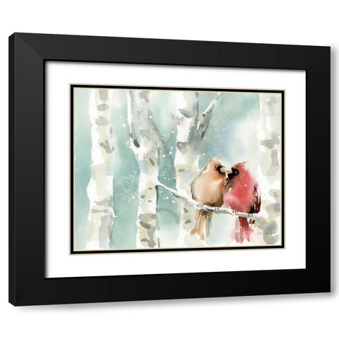 Christmas Cardinals Black Modern Wood Framed Art Print with Double Matting by Pete, Katrina