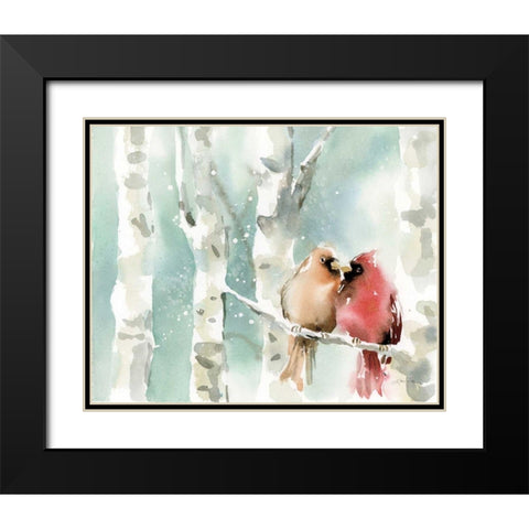 Christmas Cardinals Black Modern Wood Framed Art Print with Double Matting by Pete, Katrina
