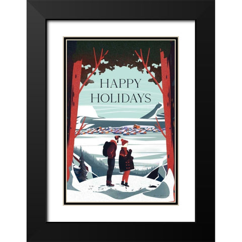 Happy Holidays Black Modern Wood Framed Art Print with Double Matting by Escalante, Omar