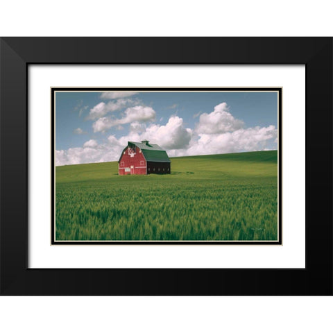 Palouse Region Red Barn I Black Modern Wood Framed Art Print with Double Matting by Majchrowicz, Alan