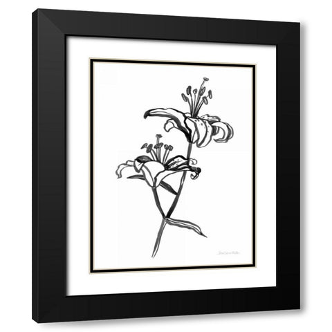 Ink Lilies I Black Modern Wood Framed Art Print with Double Matting by Miller, Sara Zieve