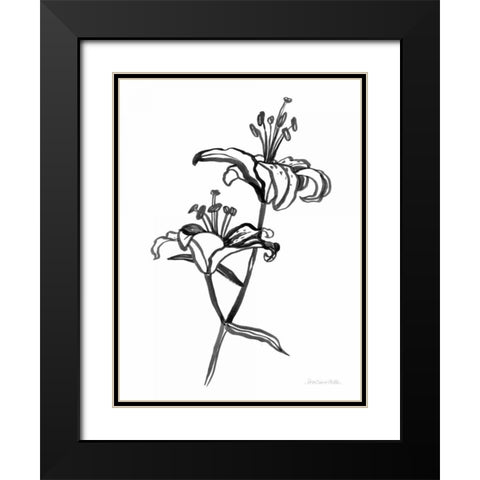 Ink Lilies I Black Modern Wood Framed Art Print with Double Matting by Miller, Sara Zieve