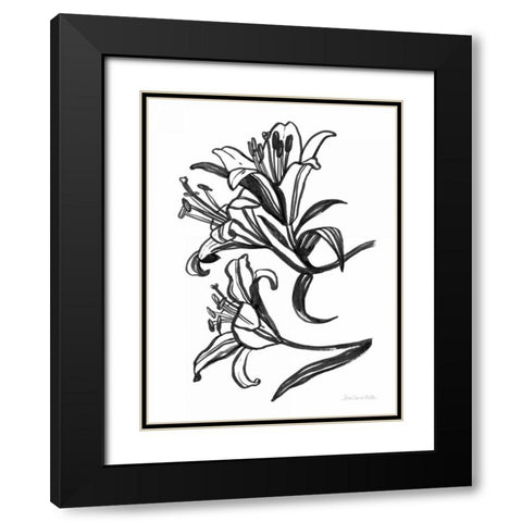 Ink Lilies II Black Modern Wood Framed Art Print with Double Matting by Miller, Sara Zieve