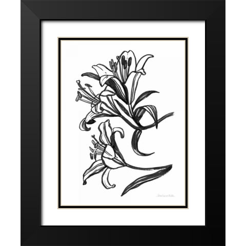 Ink Lilies II Black Modern Wood Framed Art Print with Double Matting by Miller, Sara Zieve