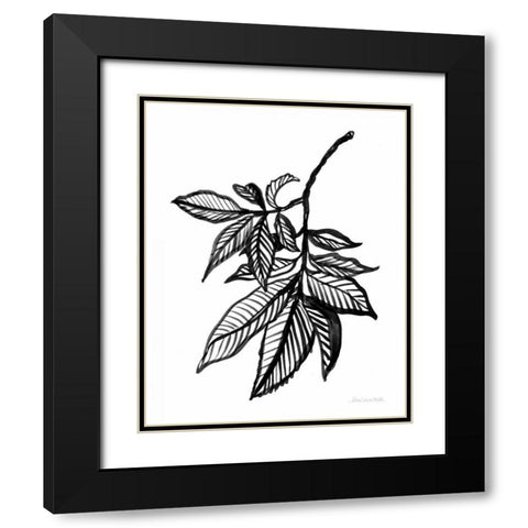 Ink Leaves Black Modern Wood Framed Art Print with Double Matting by Miller, Sara Zieve