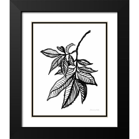 Ink Leaves Black Modern Wood Framed Art Print with Double Matting by Miller, Sara Zieve
