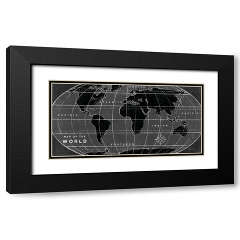 Chalkboard Map of the World Black Modern Wood Framed Art Print with Double Matting by Schlabach, Sue