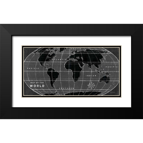 Chalkboard Map of the World Black Modern Wood Framed Art Print with Double Matting by Schlabach, Sue