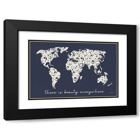 Floral Mapped Out Black Modern Wood Framed Art Print with Double Matting by Thorns, Becky