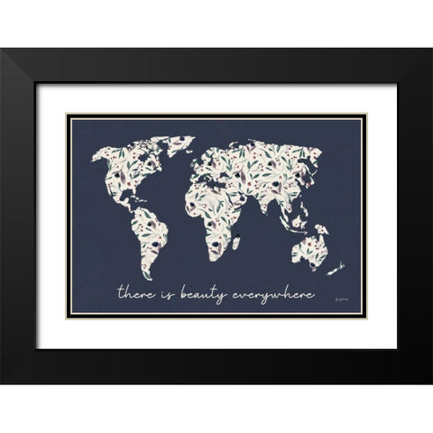 Floral Mapped Out Black Modern Wood Framed Art Print with Double Matting by Thorns, Becky