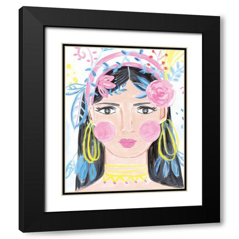 Boho Lady III Black Modern Wood Framed Art Print with Double Matting by Zaman, Farida