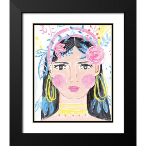Boho Lady III Black Modern Wood Framed Art Print with Double Matting by Zaman, Farida