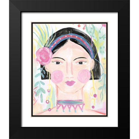 Boho Lady V Black Modern Wood Framed Art Print with Double Matting by Zaman, Farida