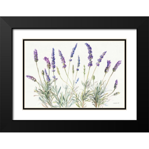 Floursack Lavender V on Linen Black Modern Wood Framed Art Print with Double Matting by Nai, Danhui